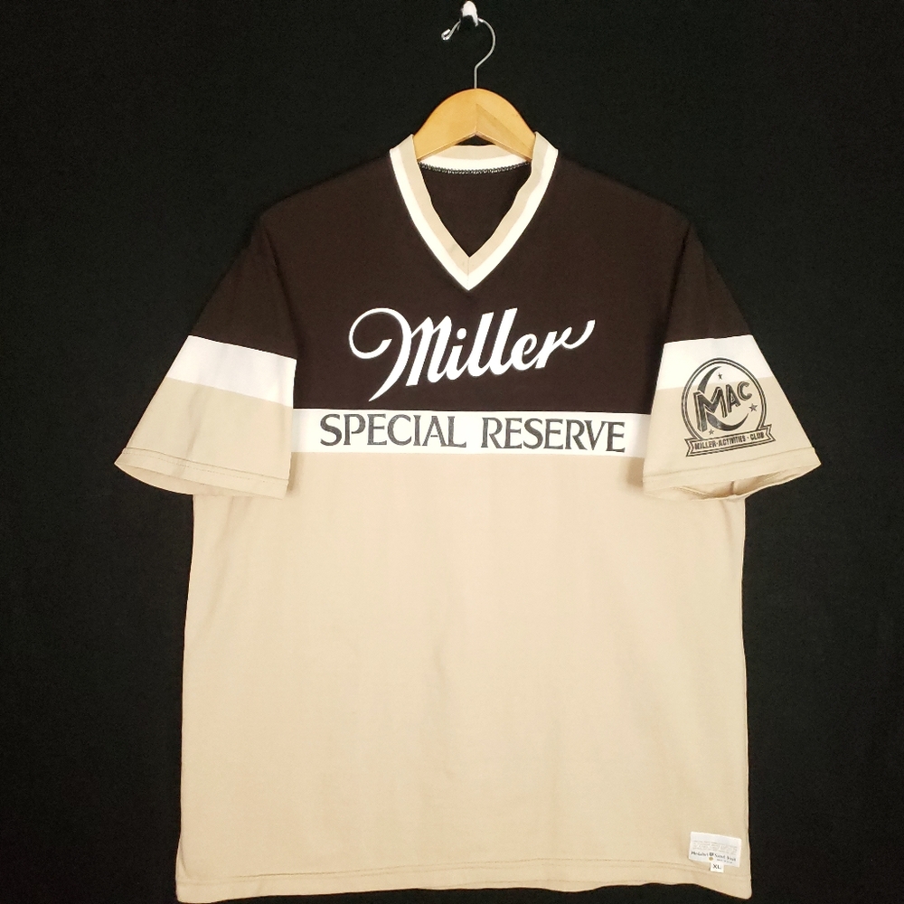 RARE Vintage Miller Special Reserve Jersey Beer Medalist Sand Knit T-shirt